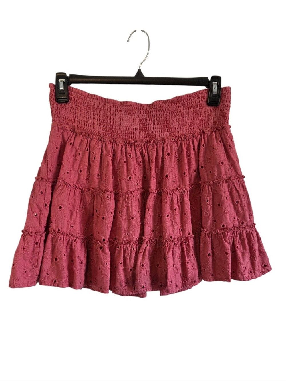 American Eagle Outfitters Dusty Pink Tiered Eyelet Mini Skirt Lined Size Large